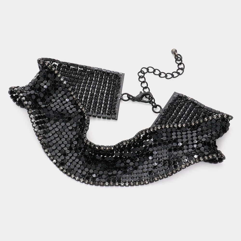 Black Rhinestone Trimmed Metal Choker Necklace - Jewelry Store by Erik Rayo