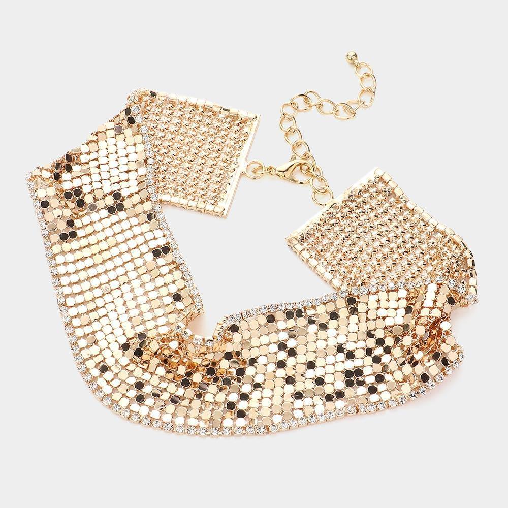 Gold Rhinestone Trimmed Metal Choker Necklace - Jewelry Store by Erik Rayo