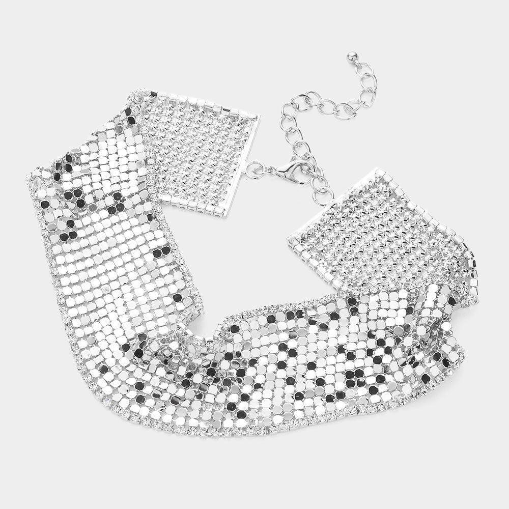 Rhinestone Trimmed Metal Choker Necklace - Jewelry Store by Erik Rayo
