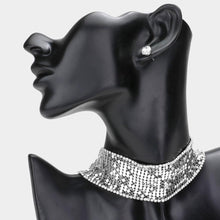 Load image into Gallery viewer, Rhinestone Trimmed Metal Choker Necklace
