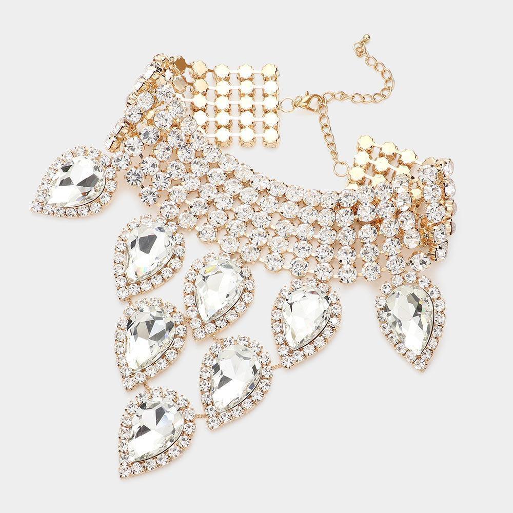 Gold Teardrop Stone Cluster Pointed Evening Choker Necklace - Jewelry Store by Erik Rayo