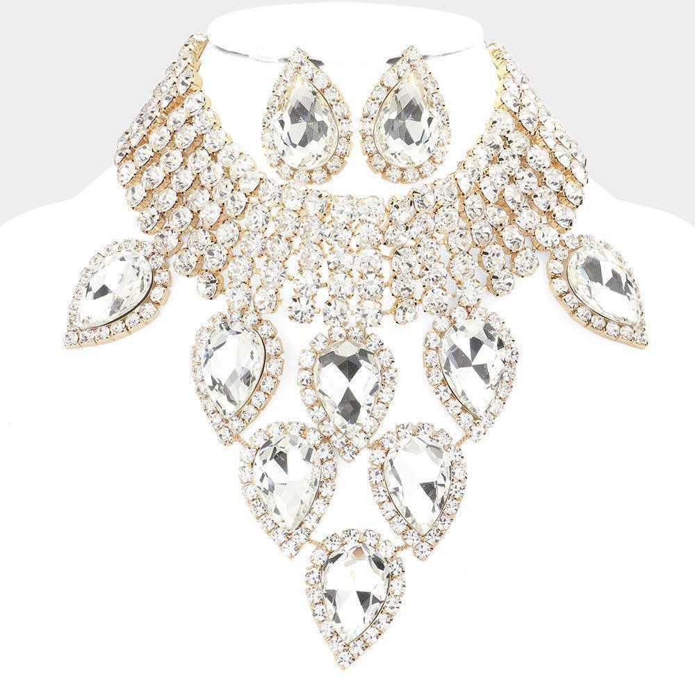 Gold Teardrop Stone Cluster Pointed Evening Choker Necklace - Jewelry Store by Erik Rayo