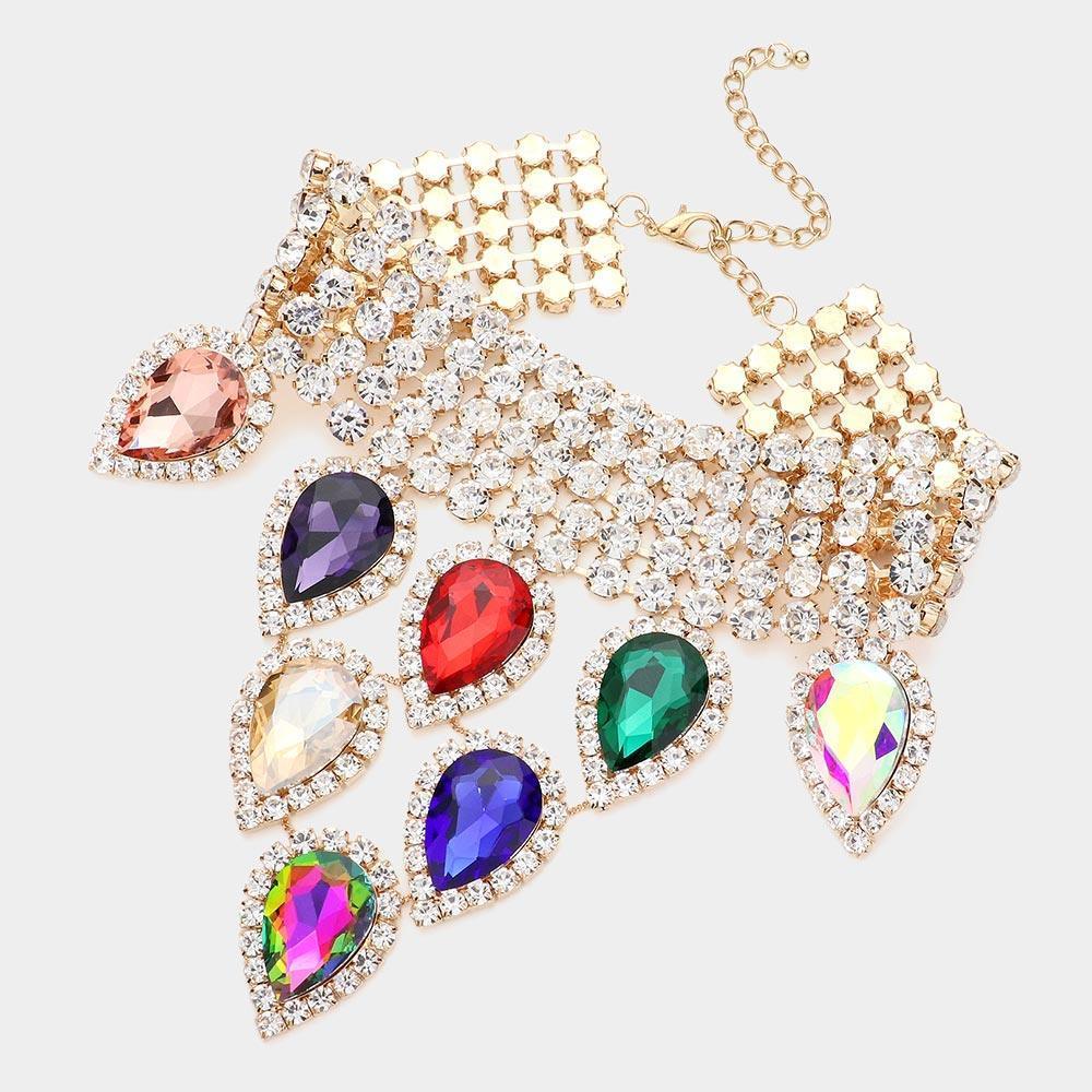 Gold Teardrop Stone Cluster Pointed Evening Choker Necklace - Jewelry Store by Erik Rayo