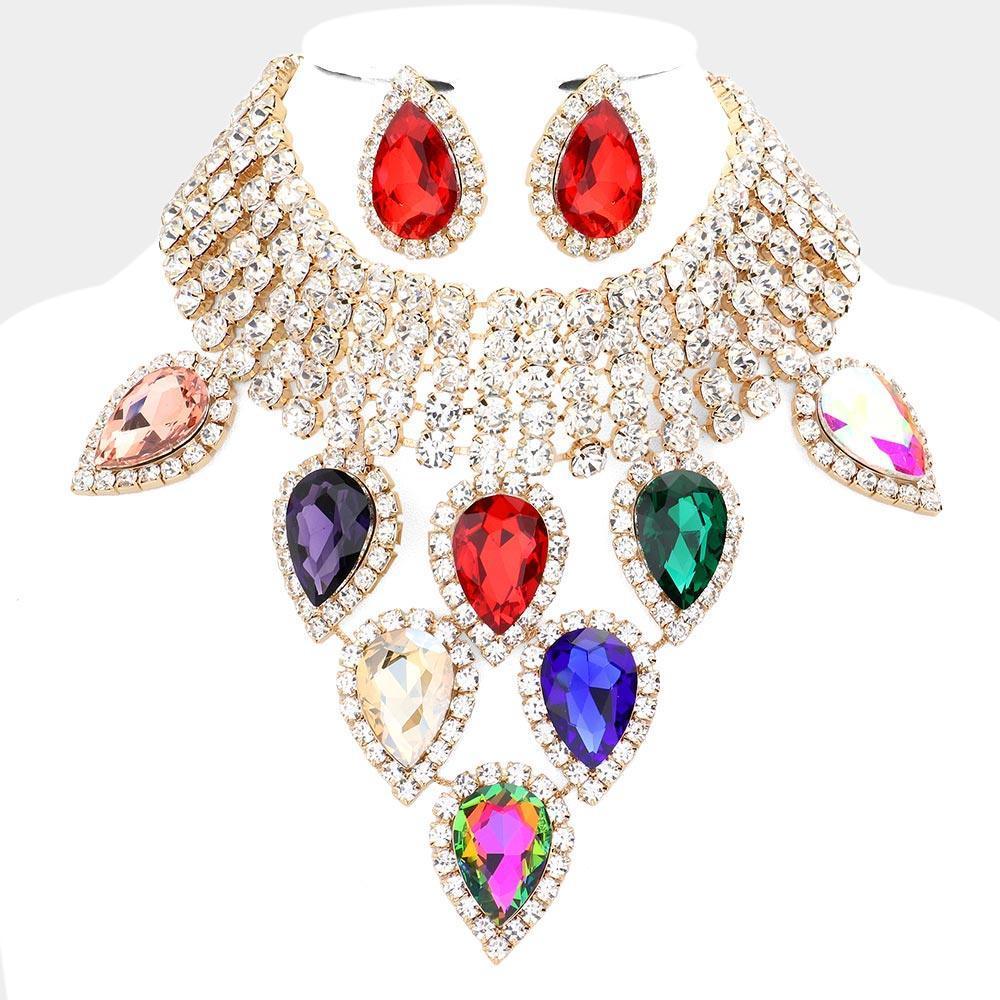 Gold Teardrop Stone Cluster Pointed Evening Choker Necklace - Jewelry Store by Erik Rayo