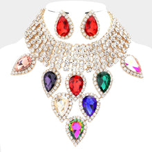 Load image into Gallery viewer, Gold Teardrop Stone Cluster Pointed Evening Choker Necklace
