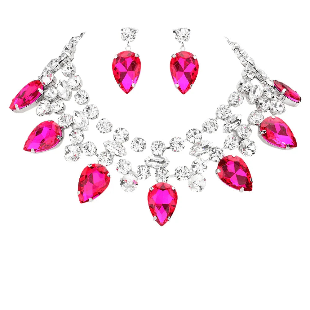 Fuchsia Teardrop Stone Cluster Pointed Evening Choker Necklace - Jewelry Store by Erik Rayo