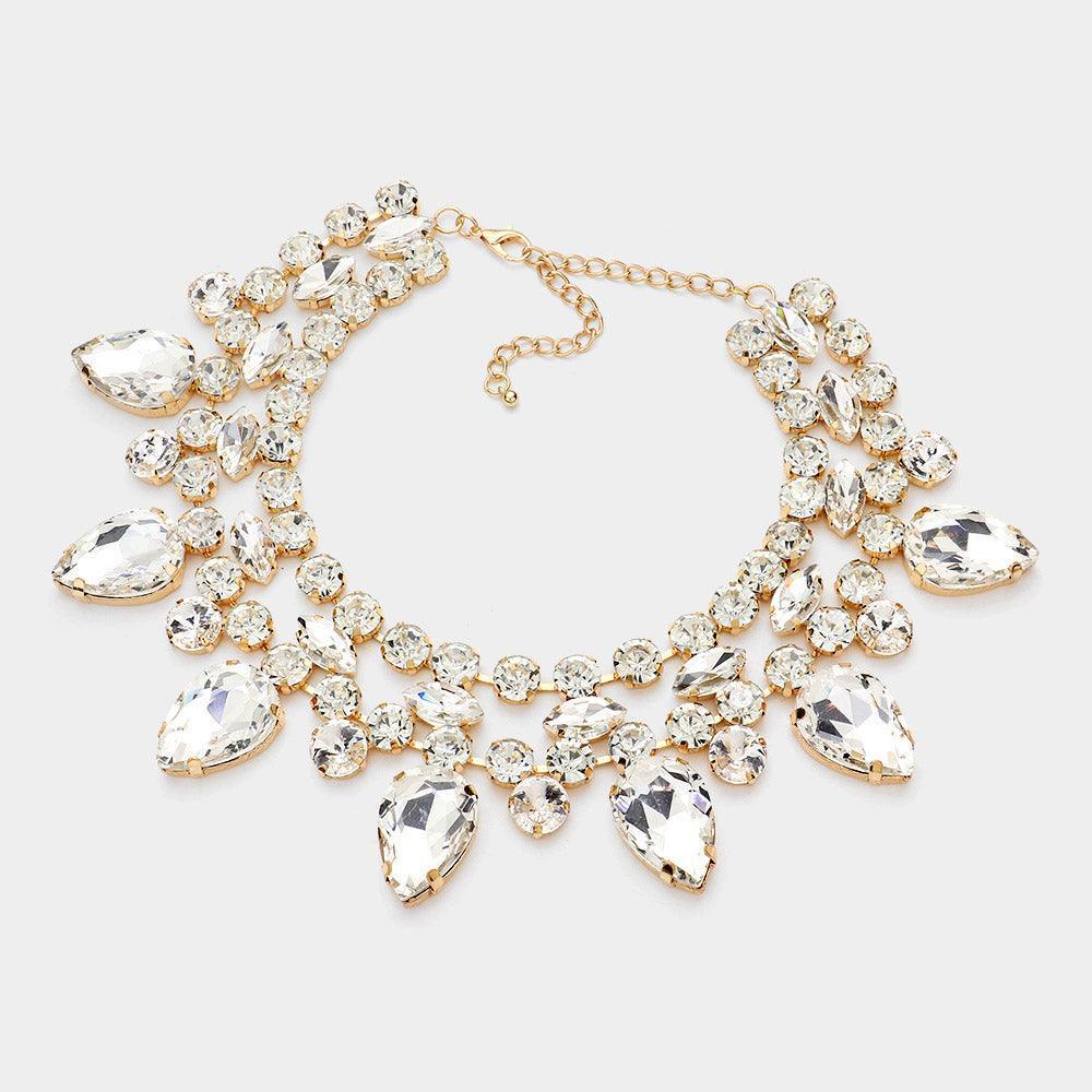 Gold Teardrop Stone Cluster Pointed Evening Choker Necklace - Jewelry Store by Erik Rayo