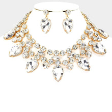 Load image into Gallery viewer, Gold Teardrop Stone Cluster Pointed Evening Choker Necklace
