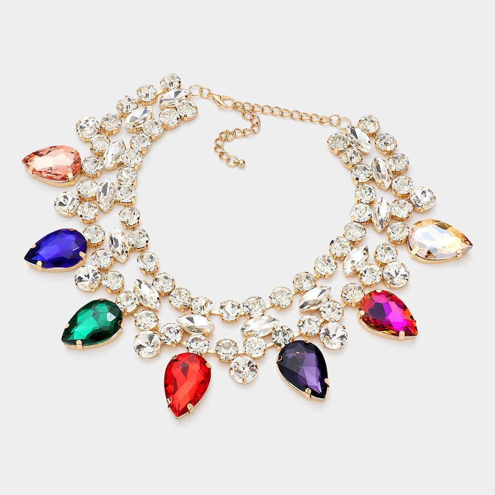 Gold Teardrop Stone Cluster Pointed Evening Choker Necklace - Jewelry Store by Erik Rayo