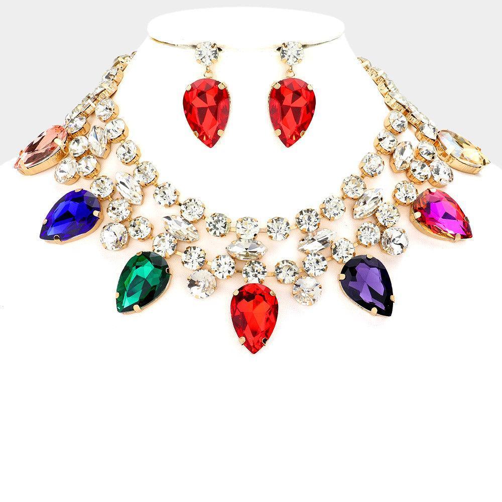Gold Teardrop Stone Cluster Pointed Evening Choker Necklace - Jewelry Store by Erik Rayo