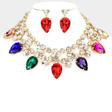 Load image into Gallery viewer, Gold Teardrop Stone Cluster Pointed Evening Choker Necklace
