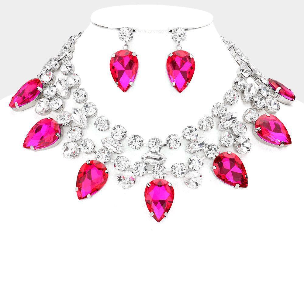 Fuchsia Teardrop Stone Cluster Pointed Evening Choker Necklace - Jewelry Store by Erik Rayo
