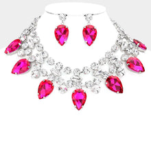 Load image into Gallery viewer, Fuchsia Teardrop Stone Cluster Pointed Evening Choker Necklace
