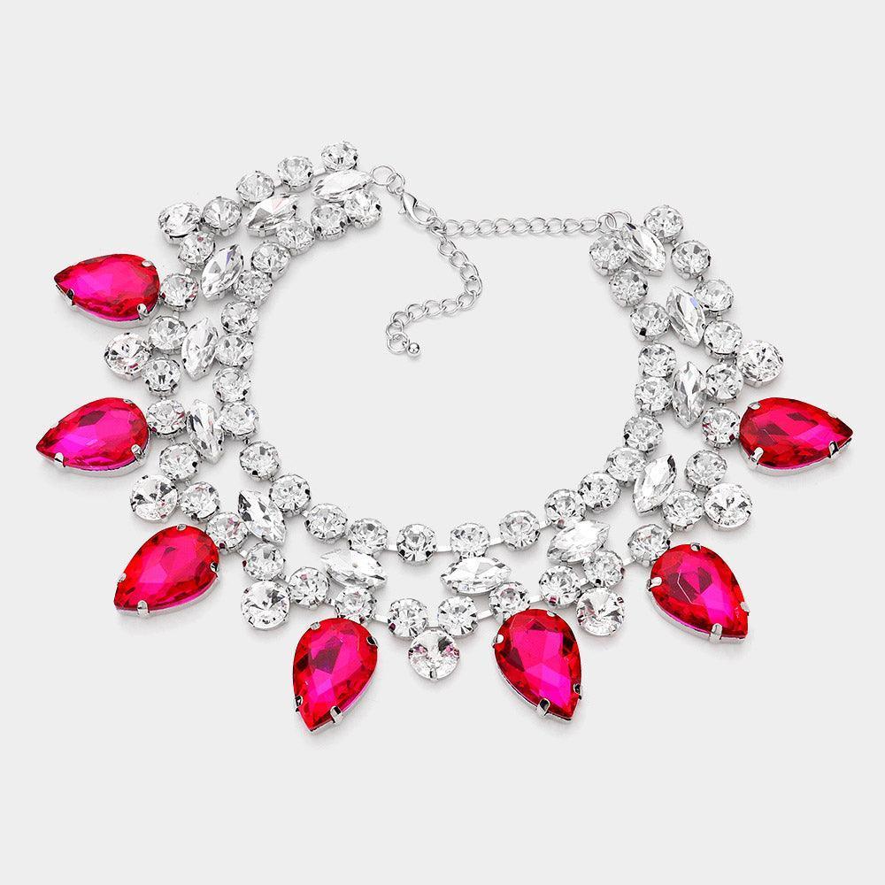 Fuchsia Teardrop Stone Cluster Pointed Evening Choker Necklace - Jewelry Store by Erik Rayo