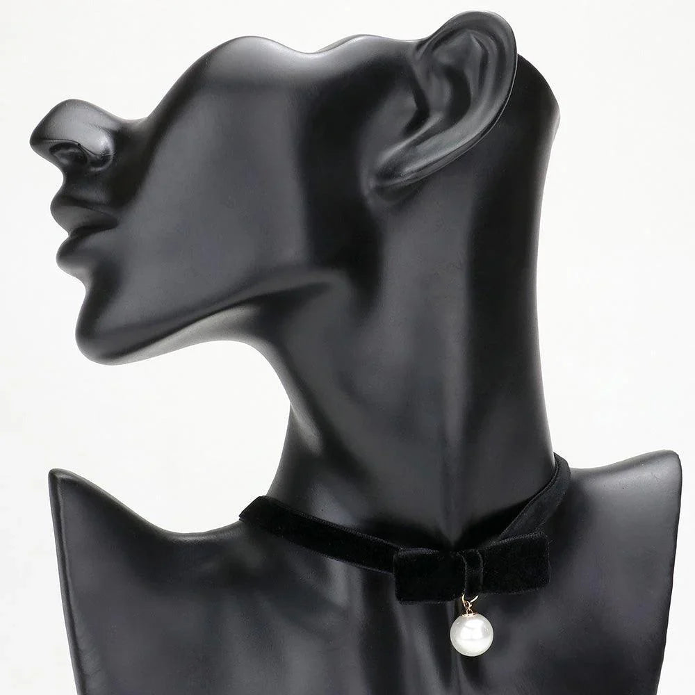 Black Faux Suede Ribbon Pearl Choker Necklace - Jewelry Store by Erik Rayo