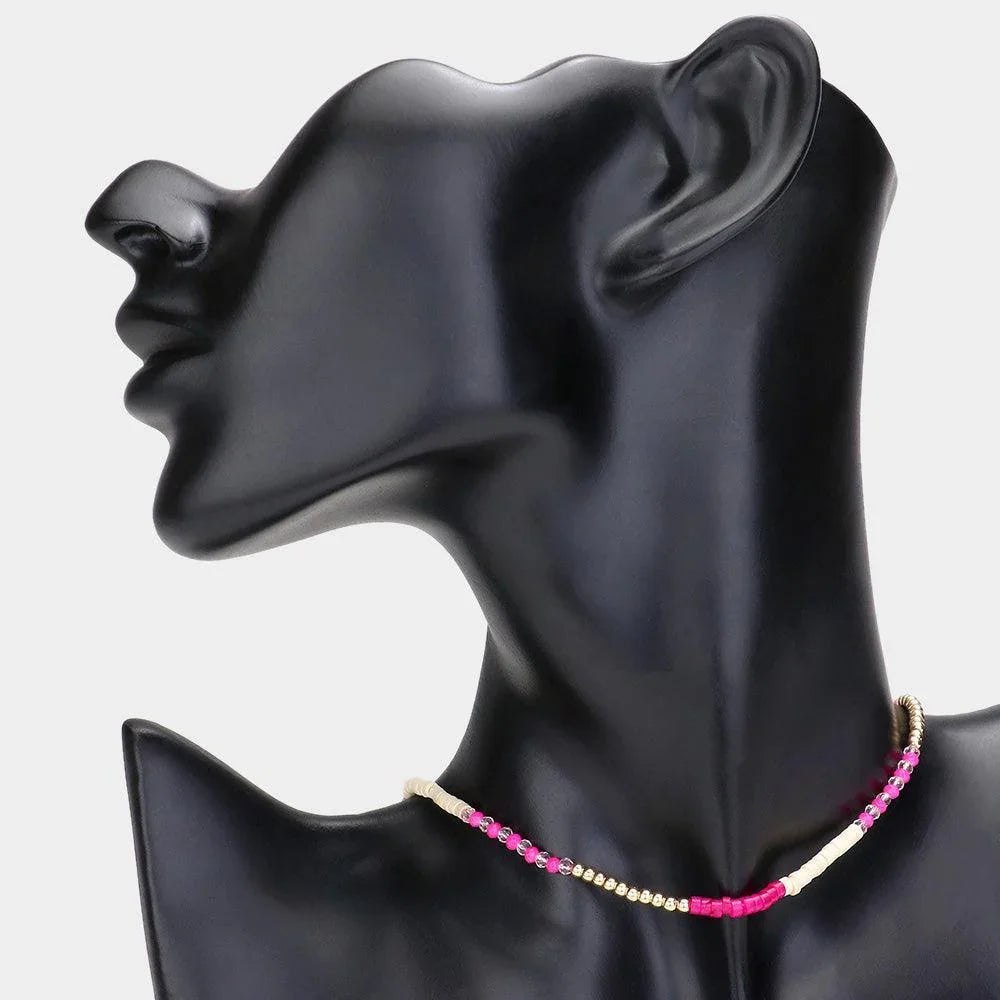 Red Faceted Wood Heishi Beaded Choker Necklace - Jewelry Store by Erik Rayo
