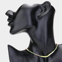 Load image into Gallery viewer, Green Faceted Wood Heishi Beaded Choker Necklace
