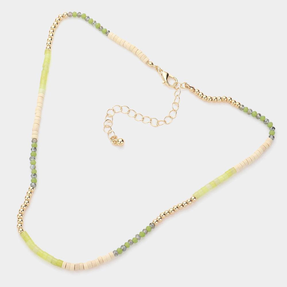 Green Faceted Wood Heishi Beaded Choker Necklace - Jewelry Store by Erik Rayo