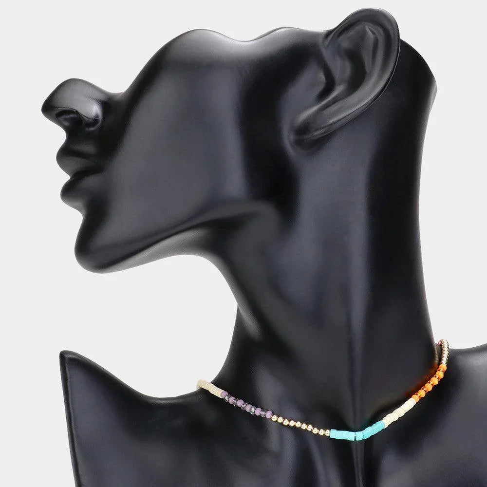 Gold Faceted Wood Heishi Beaded Choker Necklace - Jewelry Store by Erik Rayo