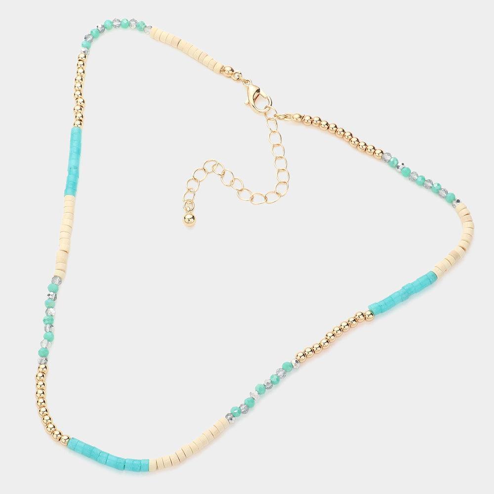Turquoise Faceted Wood Heishi Beaded Choker Necklace - Jewelry Store by Erik Rayo