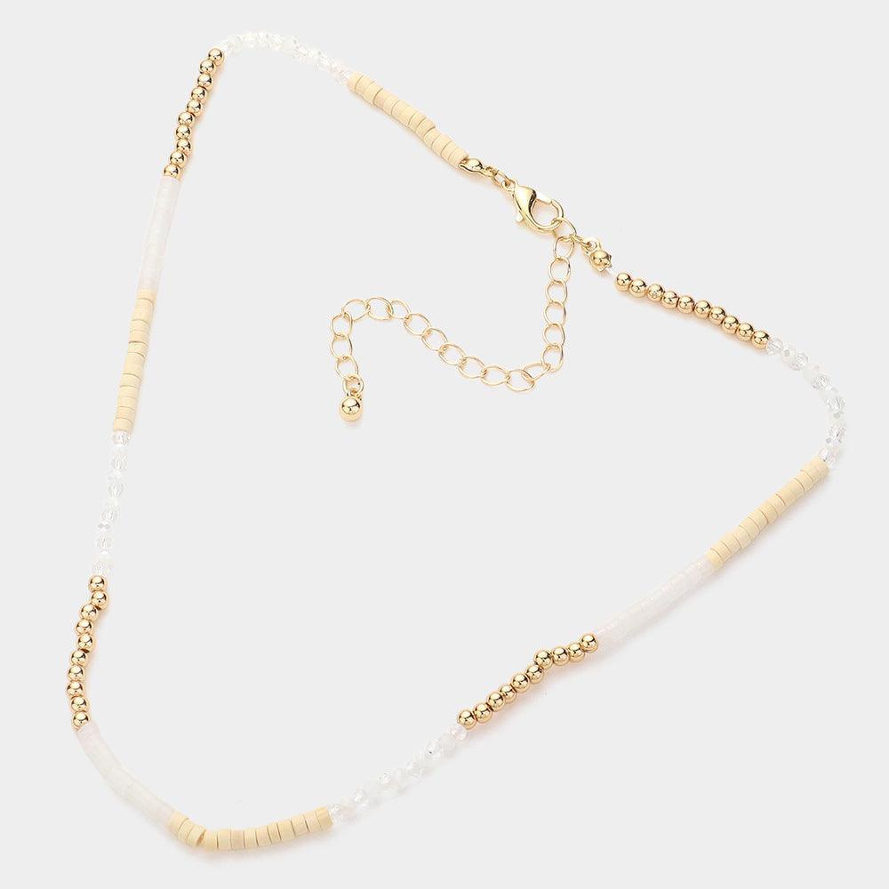 White Faceted Wood Heishi Beaded Choker Necklace - Jewelry Store by Erik Rayo