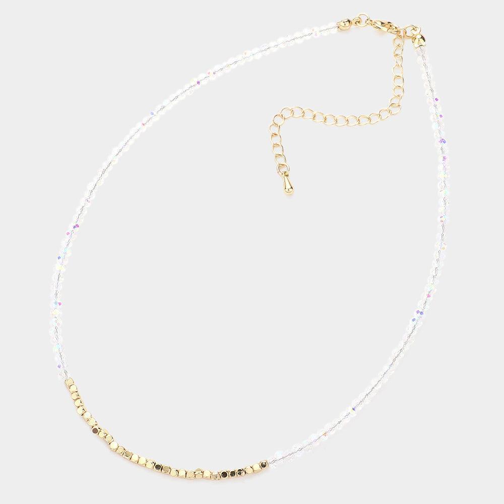 Clear Metal Cube Accented Faceted Beaded Choker Necklace - Jewelry Store by Erik Rayo