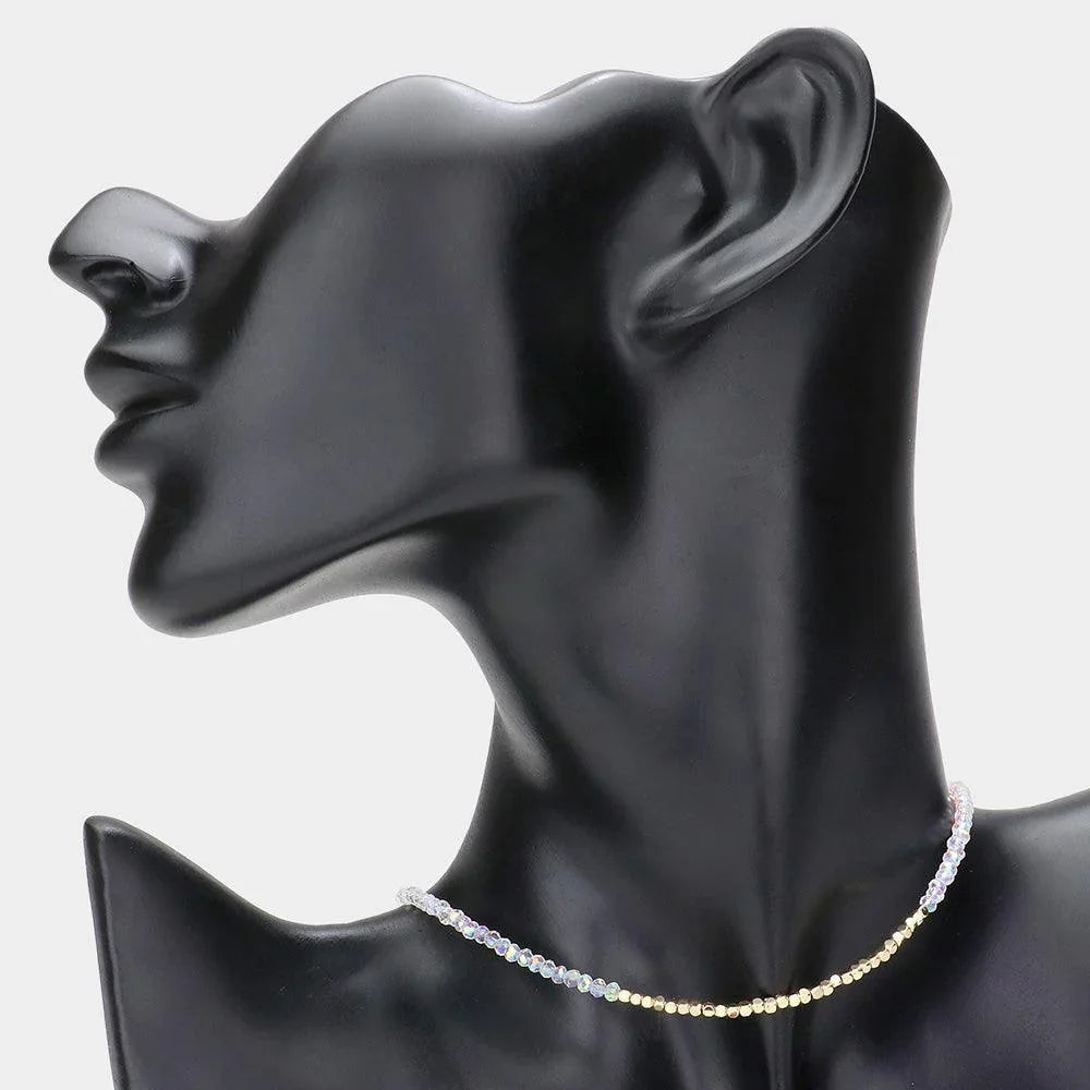 Clear Metal Cube Accented Faceted Beaded Choker Necklace - Jewelry Store by Erik Rayo