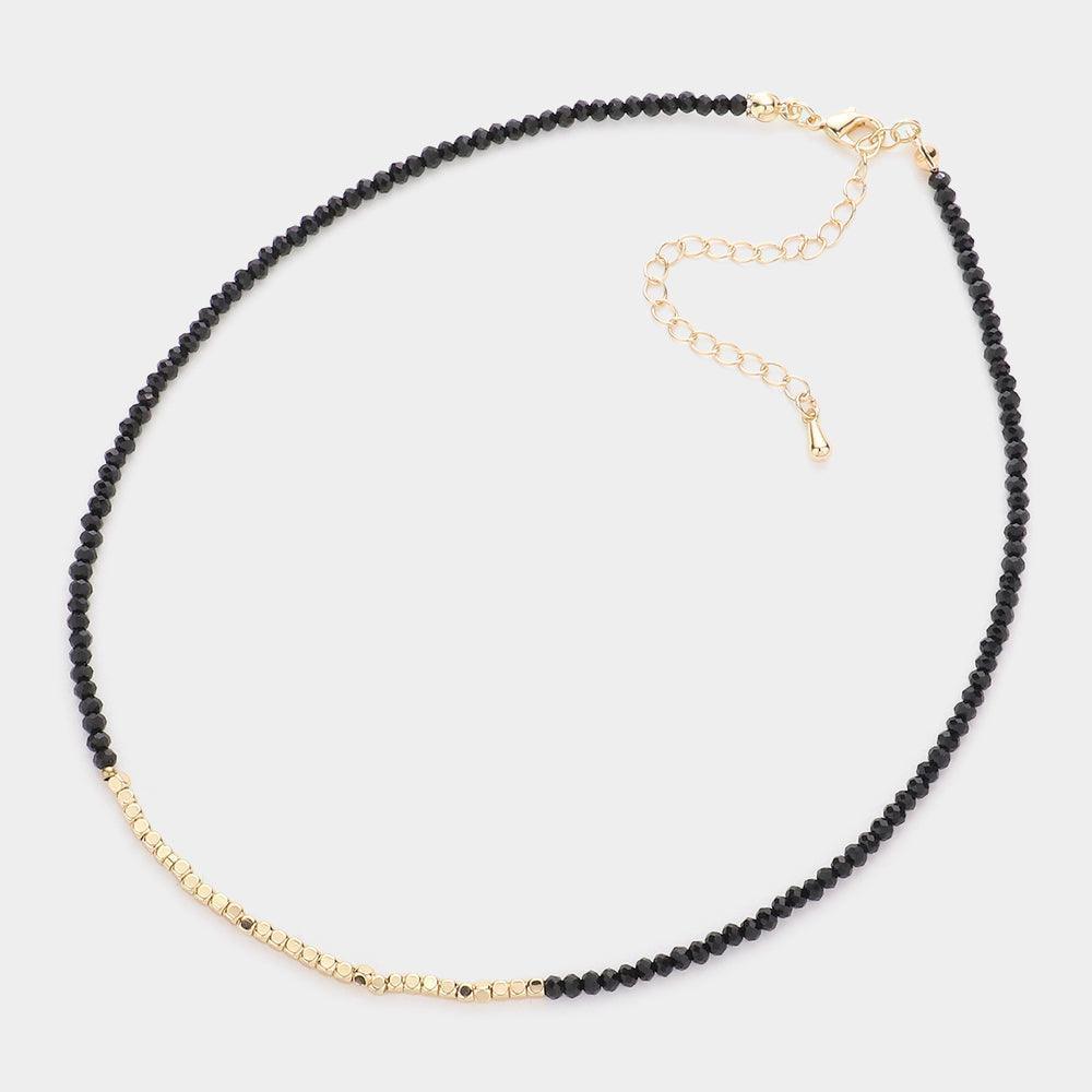 Black Metal Cube Accented Faceted Beaded Choker Necklace - Jewelry Store by Erik Rayo