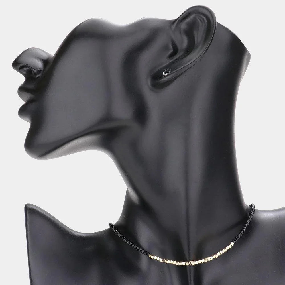 Black Metal Cube Accented Faceted Beaded Choker Necklace - Jewelry Store by Erik Rayo