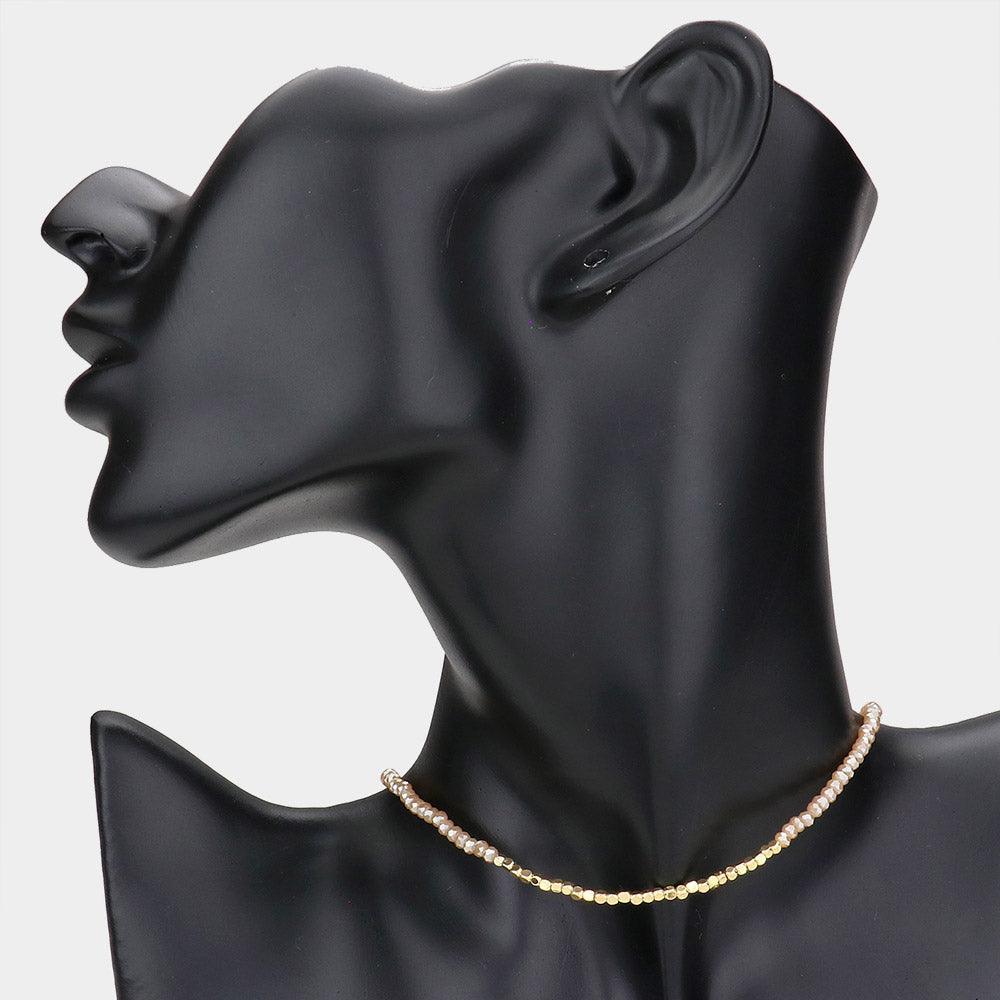 Metal Cube Accented Faceted Beaded Choker Necklace - Jewelry Store by Erik Rayo