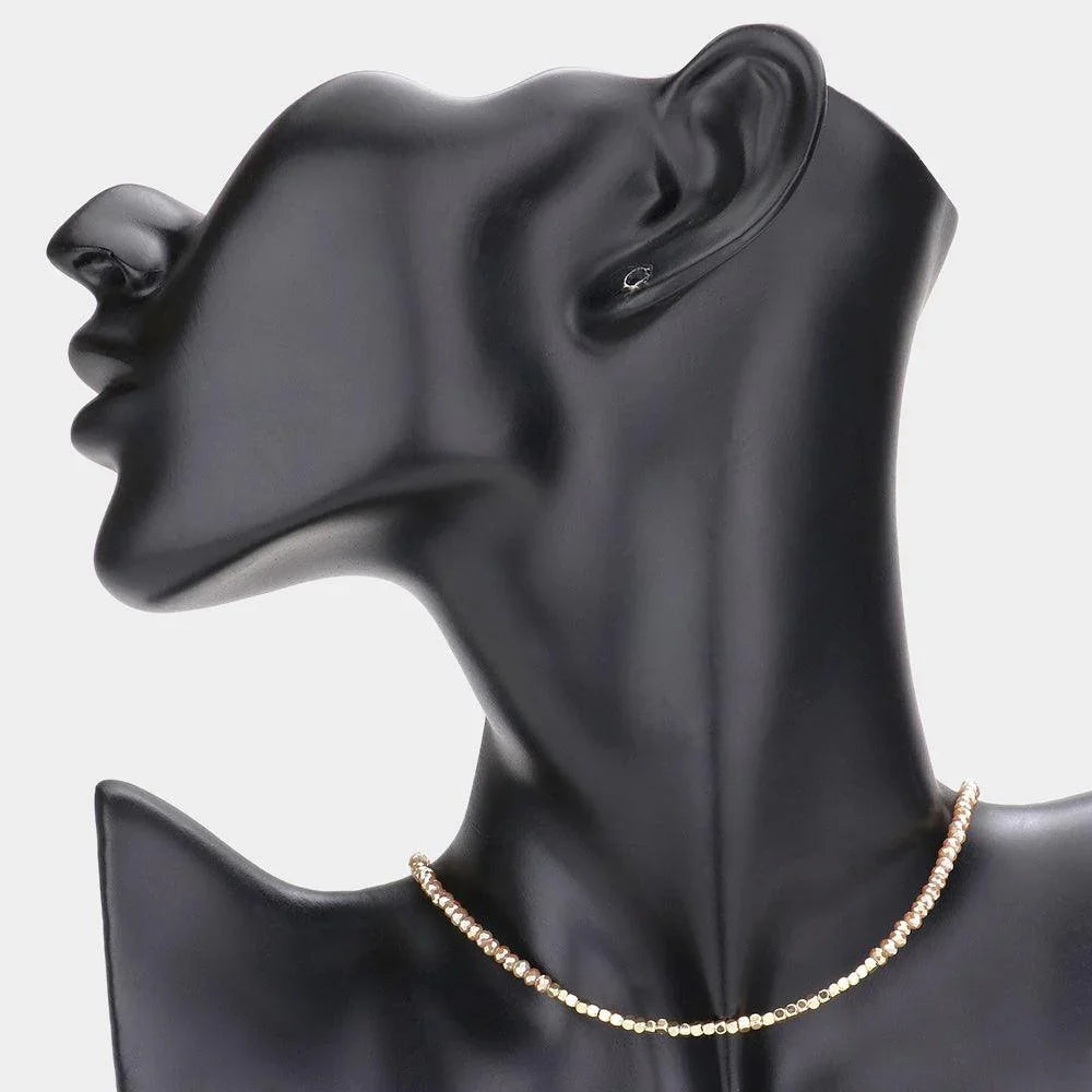 Silver Metal Cube Accented Faceted Beaded Choker Necklace - Jewelry Store by Erik Rayo