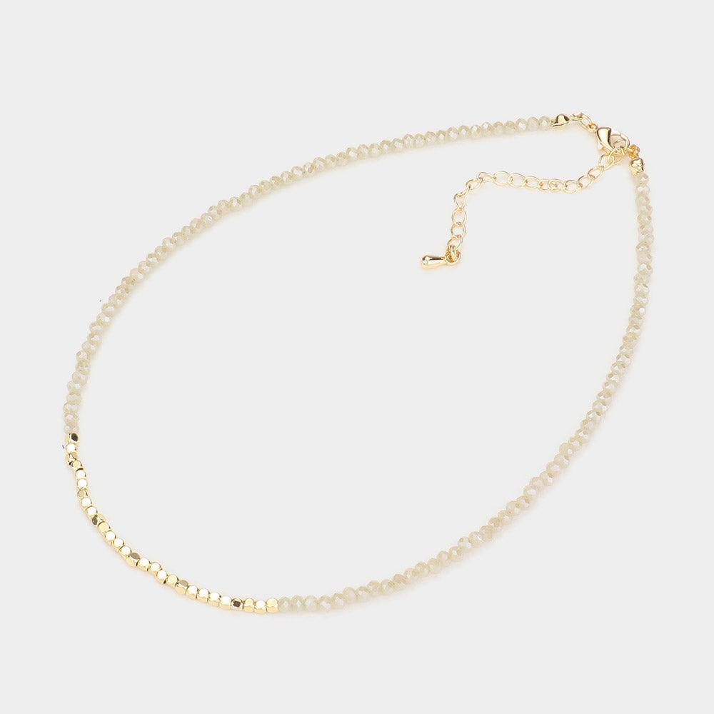Ivory Metal Cube Accented Faceted Beaded Choker Necklace - Jewelry Store by Erik Rayo