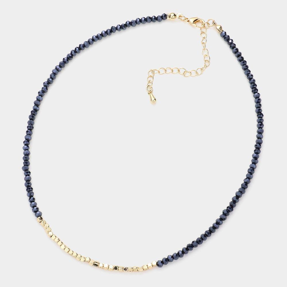 Metal Cube Accented Faceted Beaded Choker Necklace - Jewelry Store by Erik Rayo