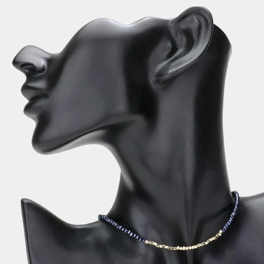 Metal Cube Accented Faceted Beaded Choker Necklace - Jewelry Store by Erik Rayo