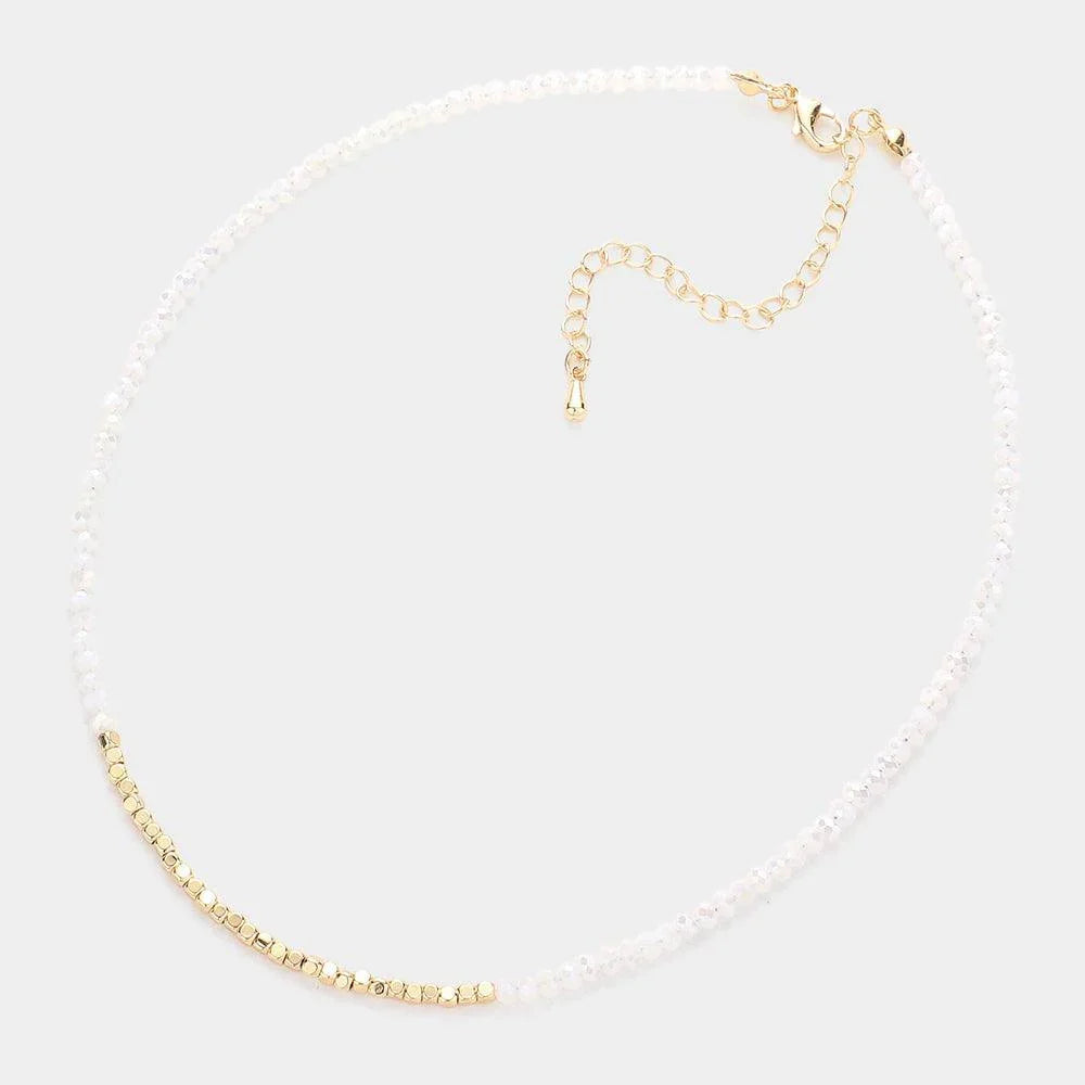 White Metal Cube Accented Faceted Beaded Choker Necklace - Jewelry Store by Erik Rayo