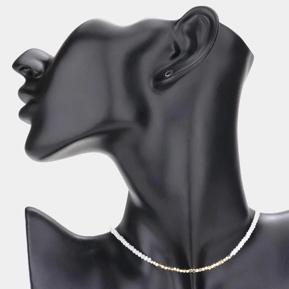 White Metal Cube Accented Faceted Beaded Choker Necklace - Jewelry Store by Erik Rayo