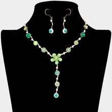 Load image into Gallery viewer, Green Enamel Flower Stone Embellished Y Choker Necklace
