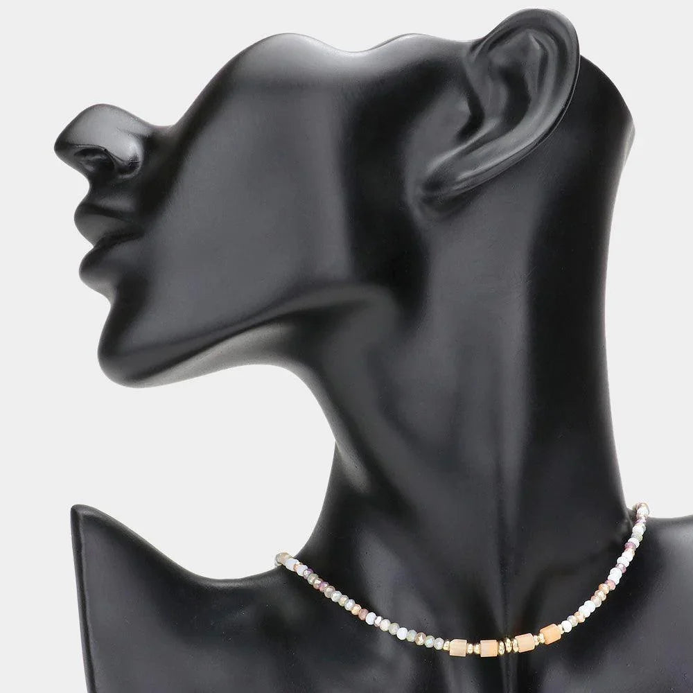 Brown Natural Stone Pointed Faceted Beaded Choker Necklace - Jewelry Store by Erik Rayo
