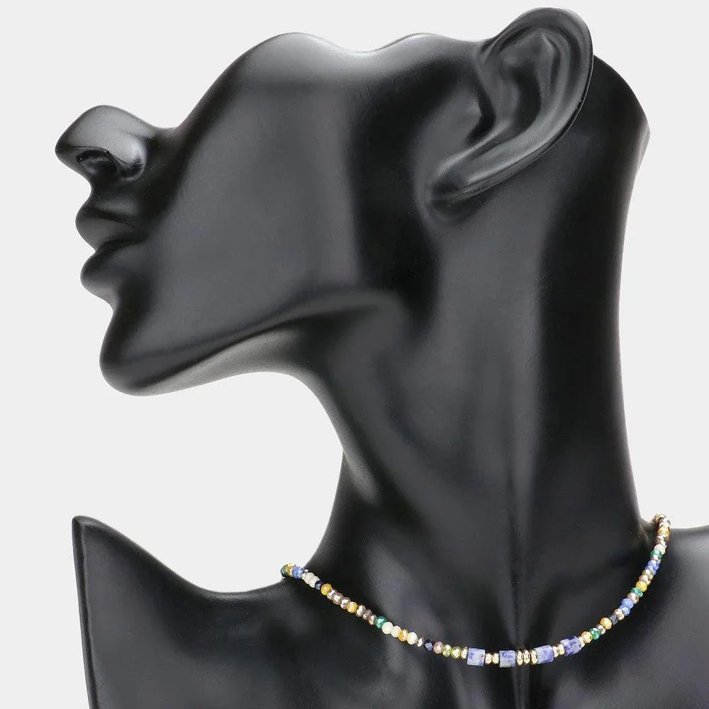 Natural Stone Pointed Faceted Beaded Choker Necklace - Jewelry Store by Erik Rayo