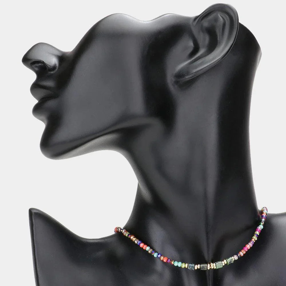 Natural Stone Pointed Faceted Beaded Choker Necklace - Jewelry Store by Erik Rayo