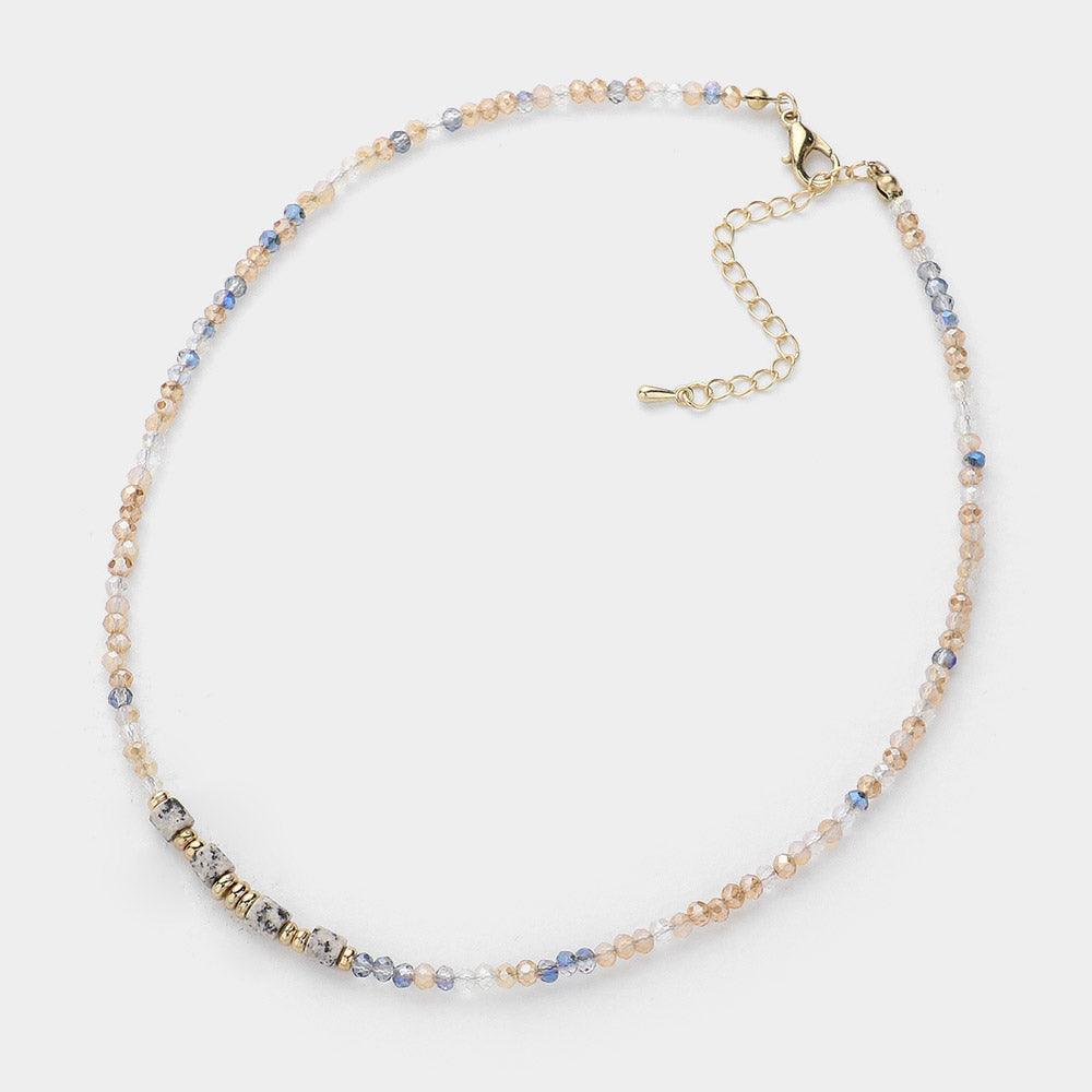 White Natural Stone Pointed Faceted Beaded Choker Necklace - Jewelry Store by Erik Rayo