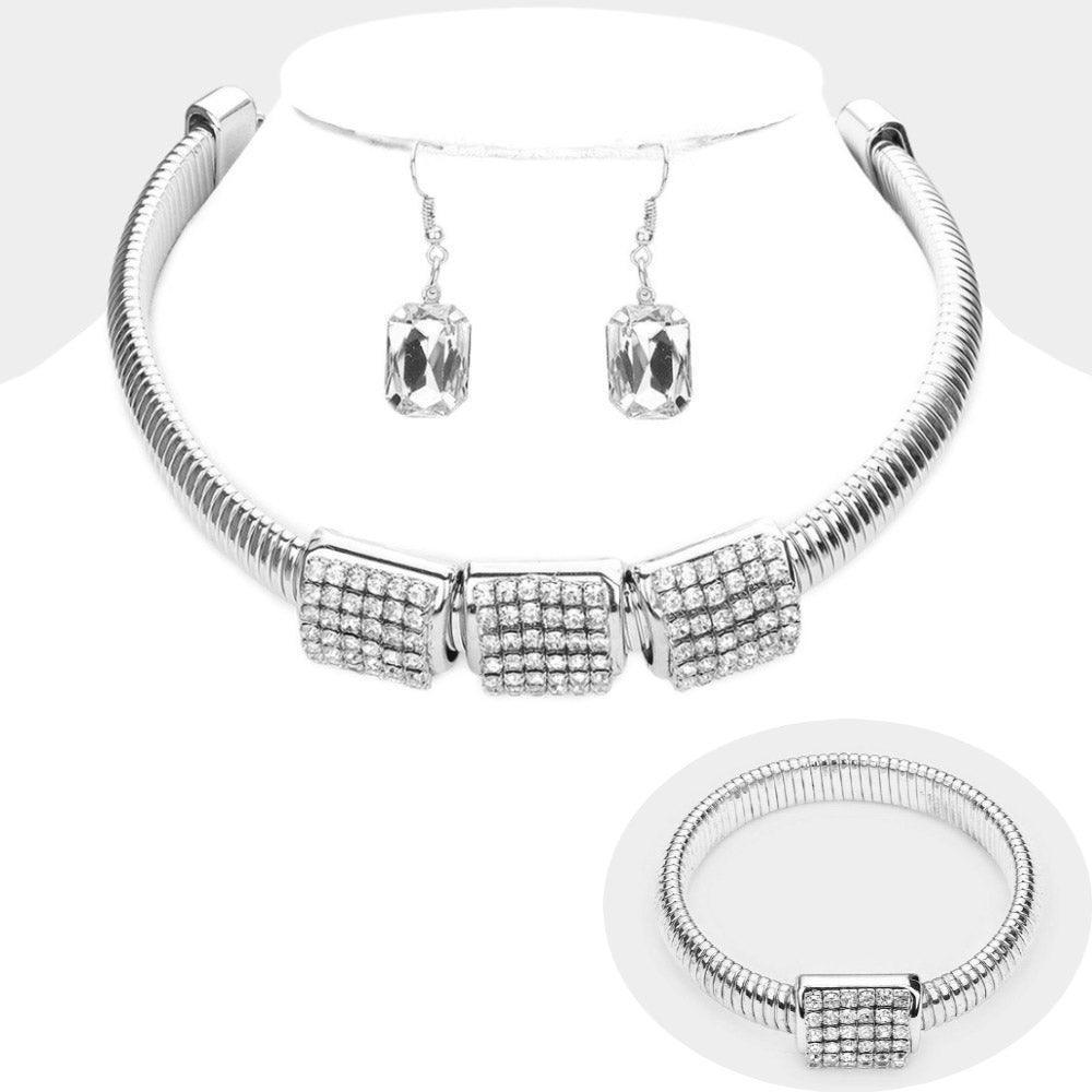 Chunky Stone Embellished Choker Necklace / Bracelet Set - Jewelry Store by Erik Rayo