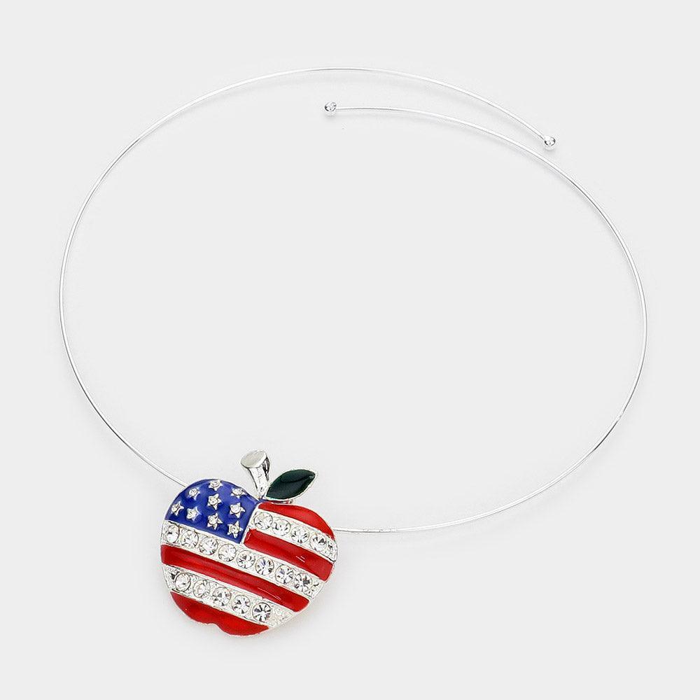 American USA Flag Apple Open Choker Necklace / Brooch / Pendant Set - Jewelry Store by Erik Rayo