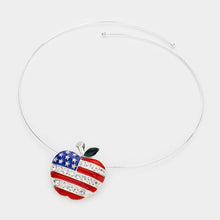 Load image into Gallery viewer, American USA Flag Apple Open Choker Necklace / Brooch / Pendant Set
