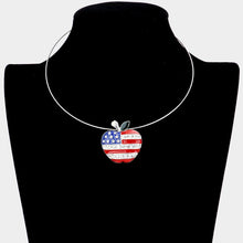 Load image into Gallery viewer, American USA Flag Apple Open Choker Necklace / Brooch / Pendant Set
