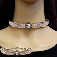 Load image into Gallery viewer, Gold Round Stone Centered Rhinestone Embellished Choker Necklace

