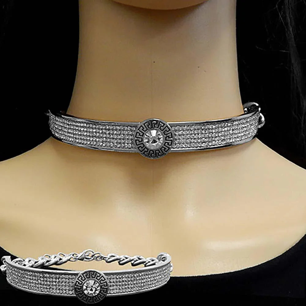 Round Stone Centered Rhinestone Embellished Choker Necklace - Jewelry Store by Erik Rayo