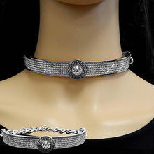 Load image into Gallery viewer, Round Stone Centered Rhinestone Embellished Choker Necklace
