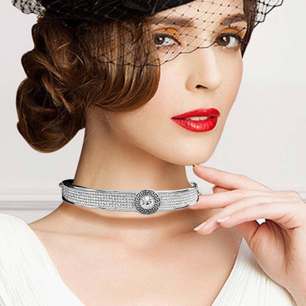 Round Stone Centered Rhinestone Embellished Choker Necklace - Jewelry Store by Erik Rayo