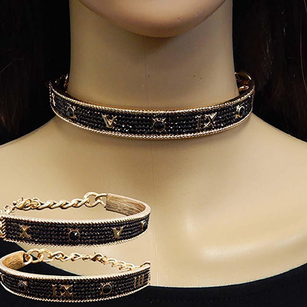 Black Rhinestone Embellished Roman Numerals Choker Necklace - Jewelry Store by Erik Rayo